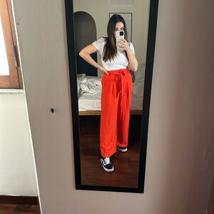 Red linen pants
